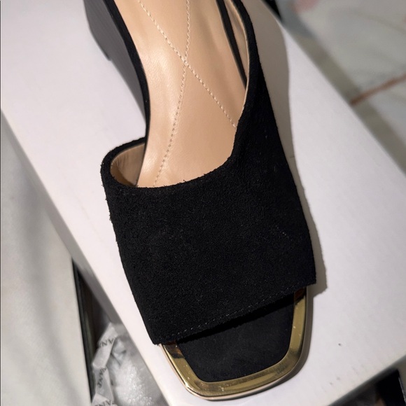 Alfani Black Suede Open-Toe Wedge Mule with Gold Accent - Picture 4 of 7